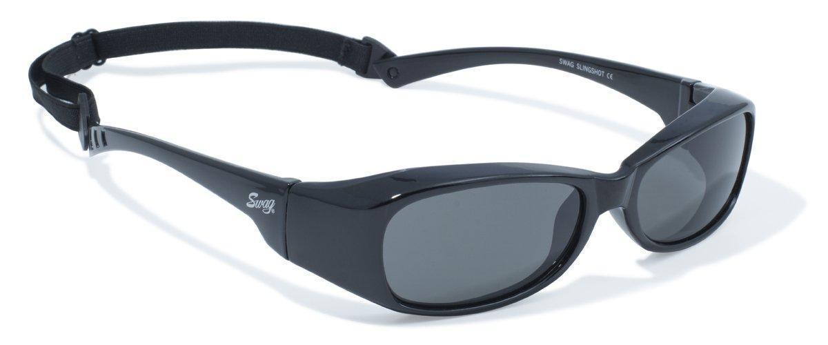 Swag Sunglasses Slingshot Series, Smoke Anti Fog Lens, Black Frame with Removable Rubber Strap
